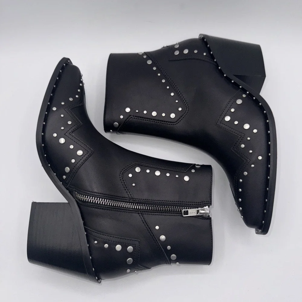 The Kooples Santiag Studded Boot Women's Size 7 EU 38 Black Leather Dustbag